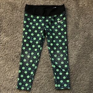 Nike Girls' Black Leggings with Green Polka Dots